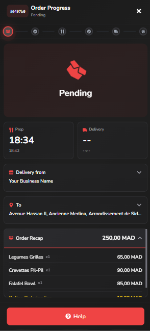 Order Progress Mobile Interface